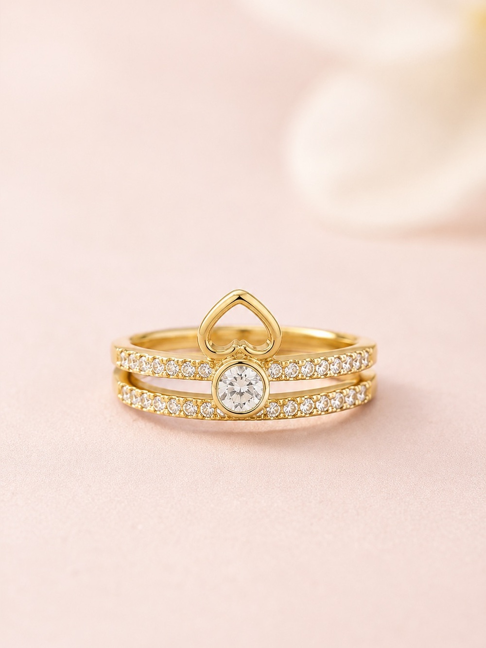 kate spade Gold Heart Stacked Ring with Clear Crystal Accents
